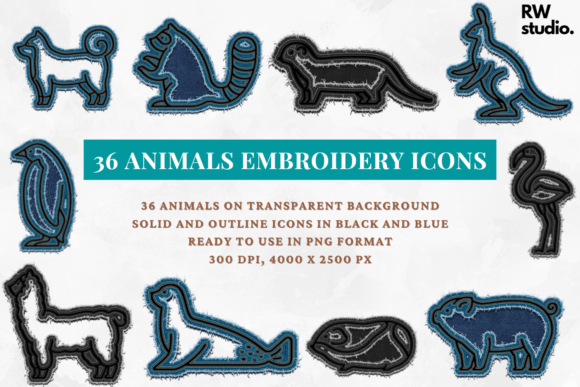 36 Animals Embroidery Graphic Clipart for Seasonal Projects