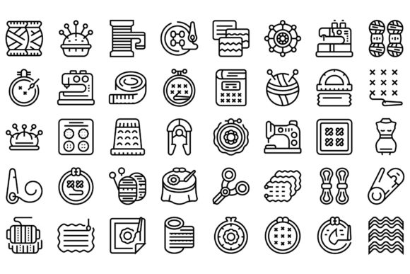 Embroidery Class Icons Set Outline: Seasonal Stitching Review