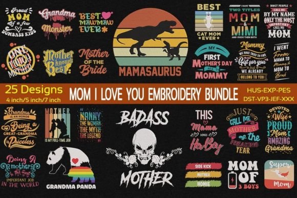 I Love You Mom Embroidery Bundle